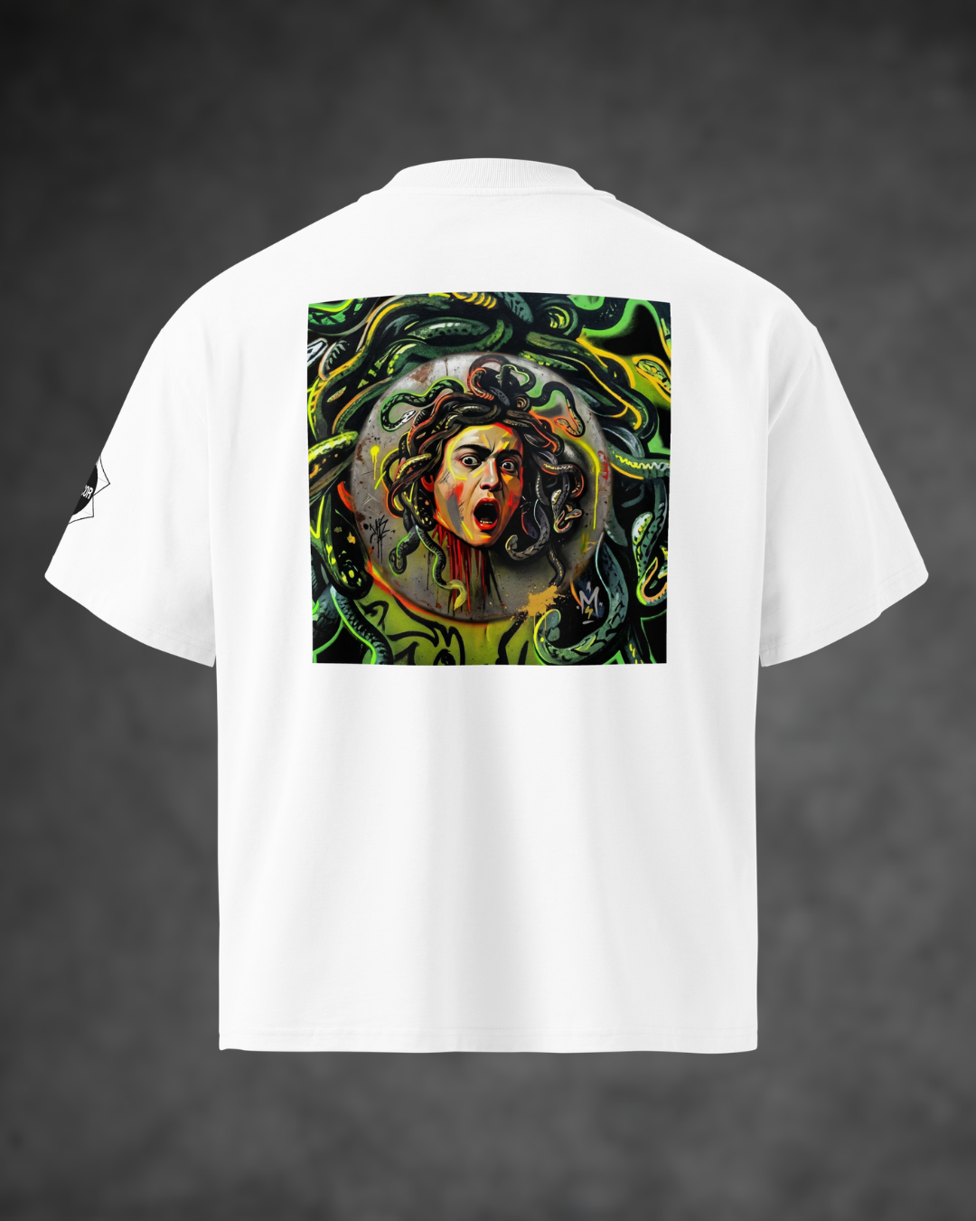 Medusa Graffiti Graphic Oversized Mock Neck T-shirts