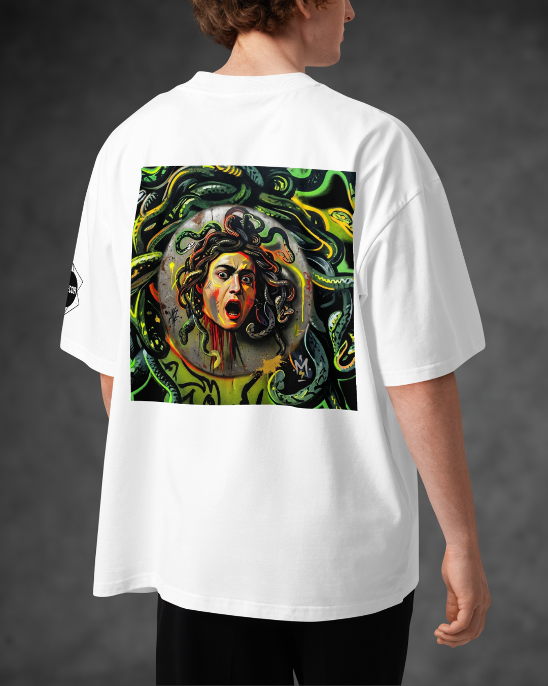 Medusa Graffiti Graphic Oversized Mock Neck T-shirts